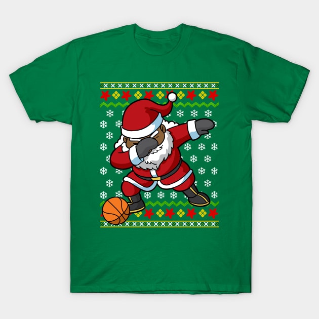 African American Black Santa Claus Dabbing Basketball T-Shirt by E